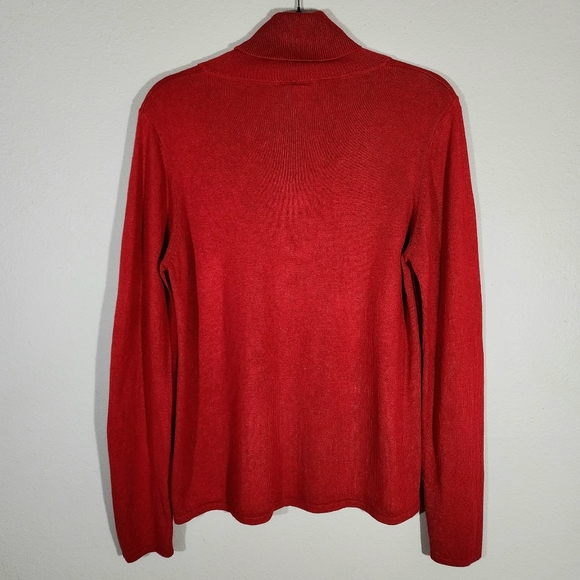 (EUC) NYGARD COLLECTION Red Silk Cashmere Blend Lightweight Turtleneck Sweater - Picture 5 of 7